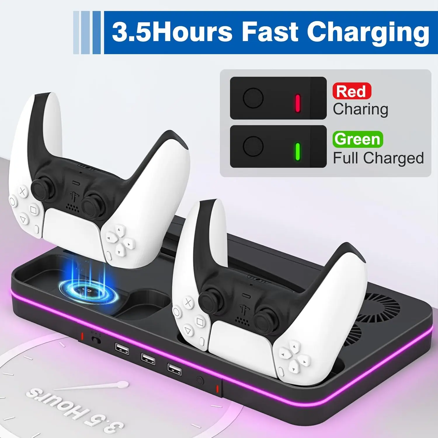 Estación de refrigeración para consola Ps5 Slim, accesorios de soporte con 2 ventiladores de refrigeración y 2 controladores de carga St, disco y edición Digital - imagen 4