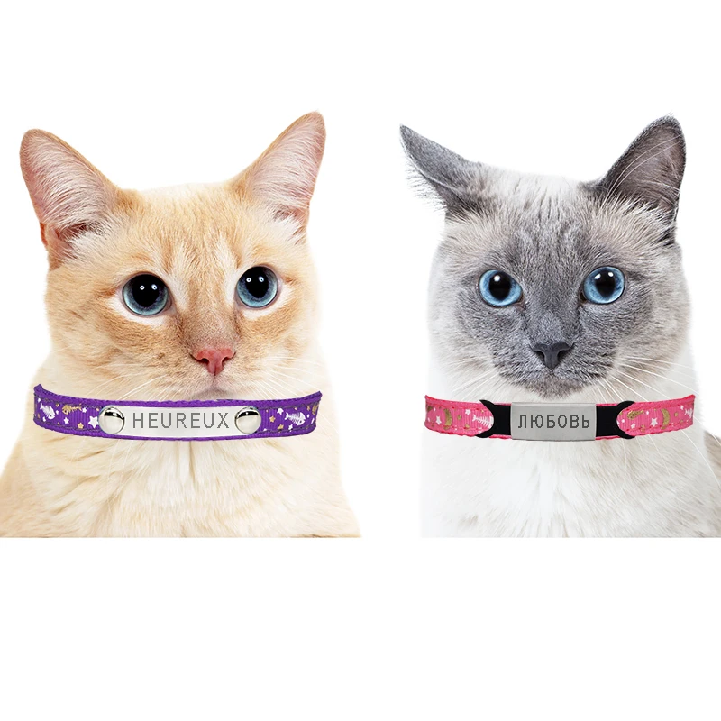 Collares de gato de hueso de pescado, collar con hebilla de seguridad, fluorescencia ajustable, ID personalizado, grabado gratis, letras, collar de gatito - imagen 5