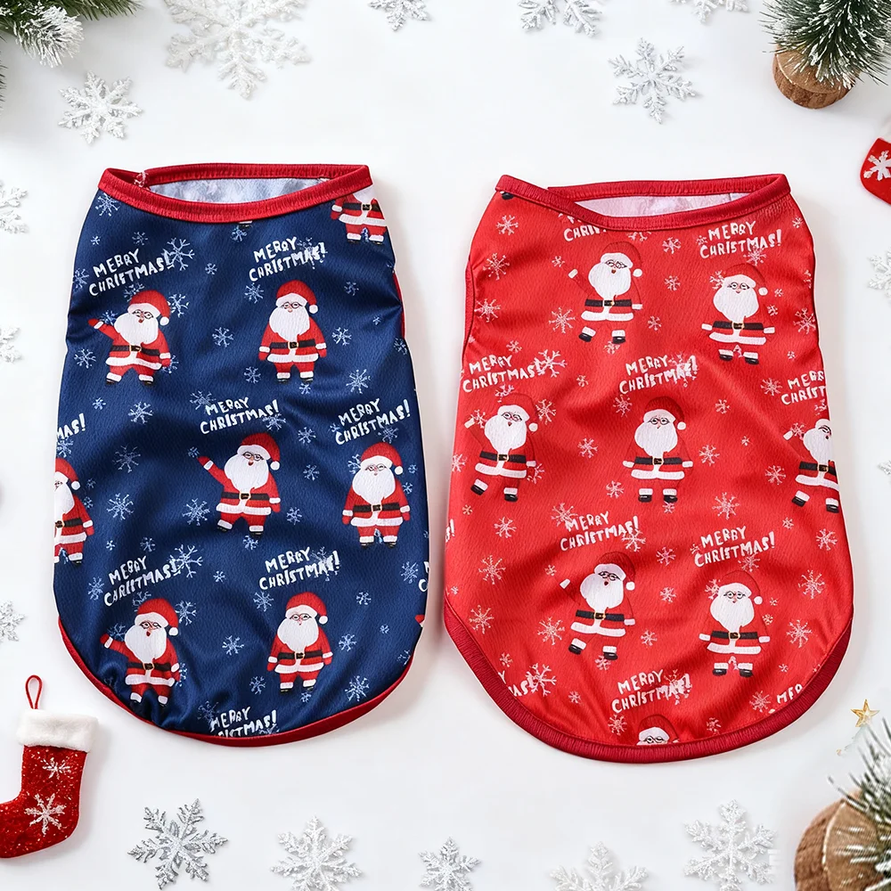 Chaleco transpirable para perro, camiseta suave con estampado de Papá Noel para Navidad, para perros pequeños y medianos, gatos, trajes bonitos de fiesta de Yorkshire - imagen 2