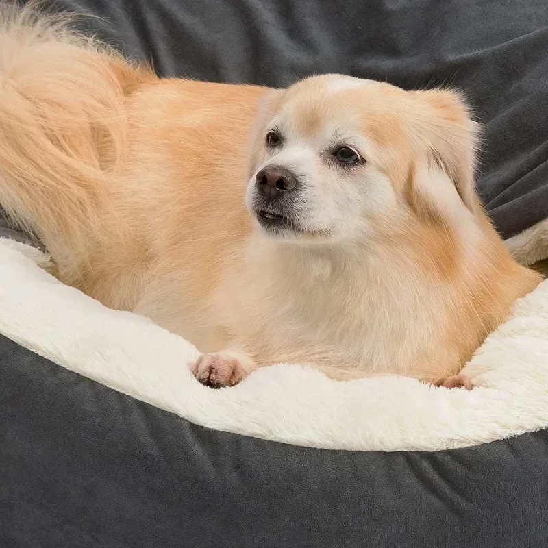 Perrera semicerrada para perros pequeños y medianos, almohadilla para dormir para mascotas, gatito, cachorro, estera de arena cálida de invierno, felpa, resistente a la suciedad, perrera para mascotas - imagen 3