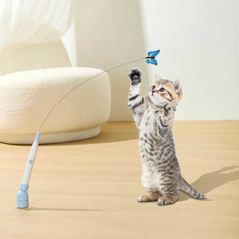 BOOTEELY, ventosa eléctrica, juguete para gatos, mariposa, juguete para gatos voladores, juguete para gatos autoentrenante, varilla larga, juguete para gatos de alambre de acero - imagen 4