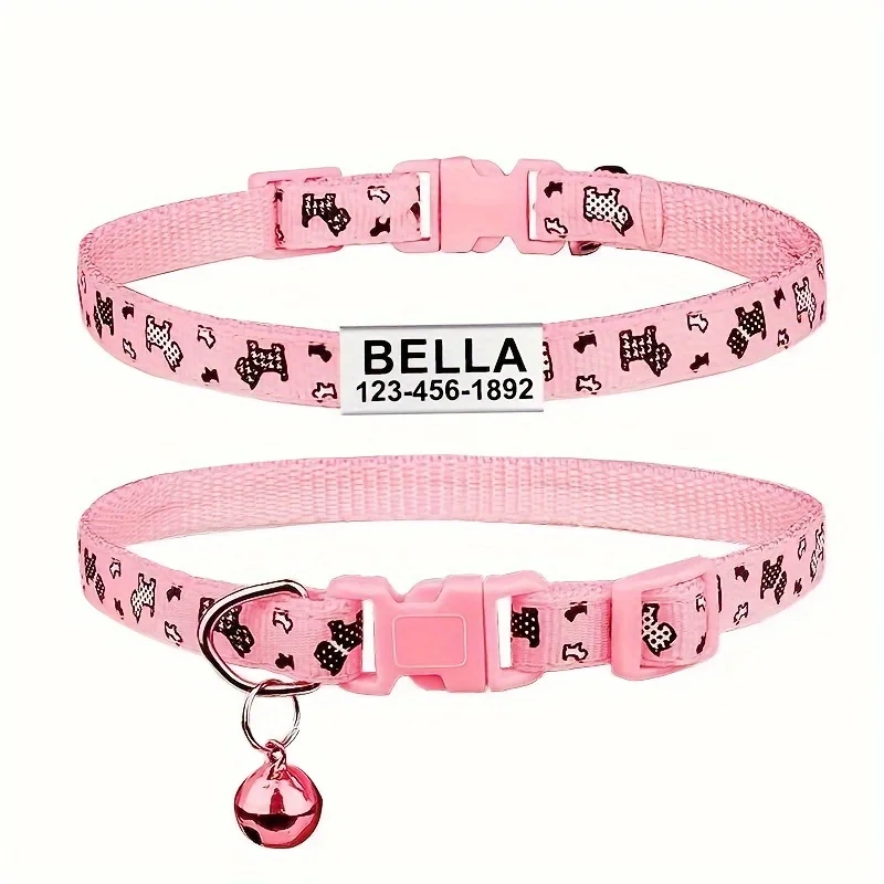 Collar de perro personalizado, collares de nailon para cachorros y gatitos, Collar gratis con nombre de mascota personalizado, ID ajustable para perros pequeños y gatos - imagen 3