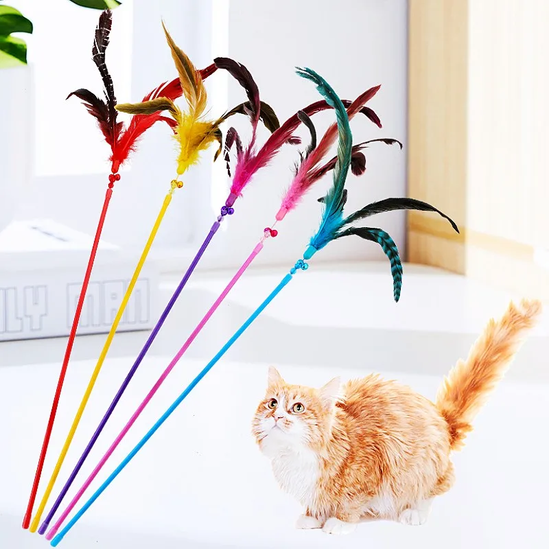 Juguete de plumas para gatos, palos interactivos con mango retráctil, Teaser con campana - imagen 2