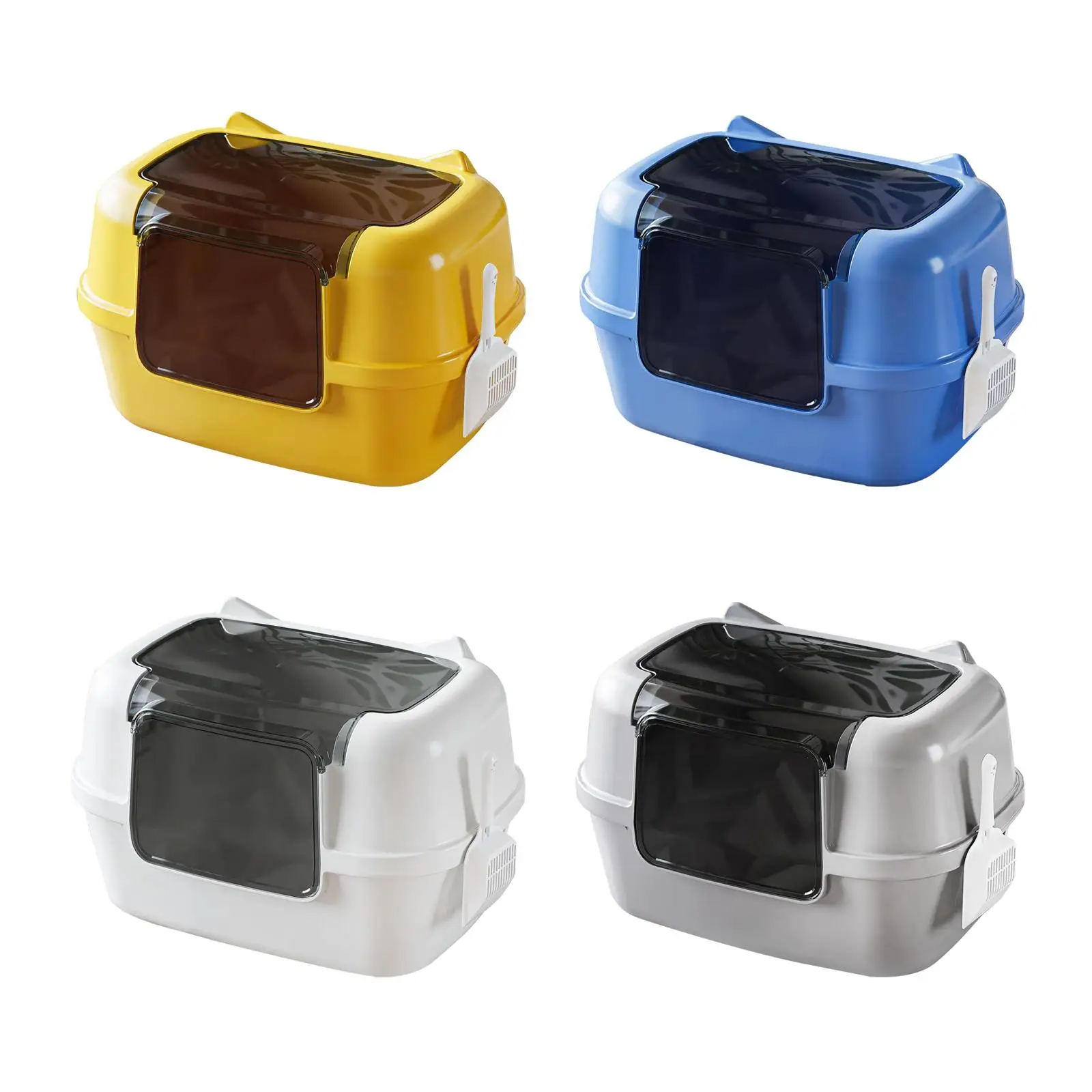 Fully Enclosed Cat Litter Box Hooded Cat Toilet Lightweight with Lid with Spade Potty Pan Litter Tray for Dorm Room Balcony