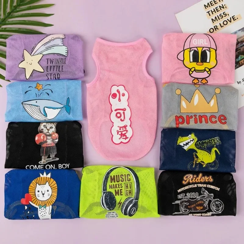 Chaleco de malla fina suave transpirable, ropa bonita de dibujos animados para perros, ropa para gatos, camiseta para gatos, suministros para perros - imagen 5