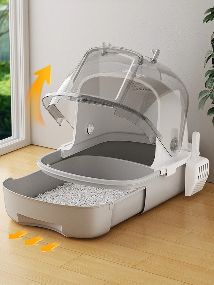 Caja de arena para gatos completamente cerrada, estilo cajonera grande, tapa abatible, inodoro para gatos, inodoro para entrenamiento de gatitos a prueba de olores, suministros para mascotas - imagen 2
