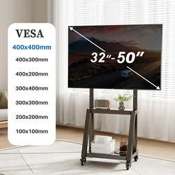 Soporte móvil para televisor con ruedas inclinable y altura ajustable