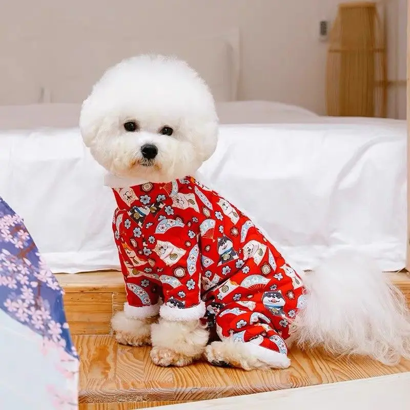 Pantalones gruesos de cuatro patas con encaje de felpa para mascotas, todo incluido, mono de peluche para otoño e invierno, chaqueta de cuatro patas con oso de peluche - imagen 4