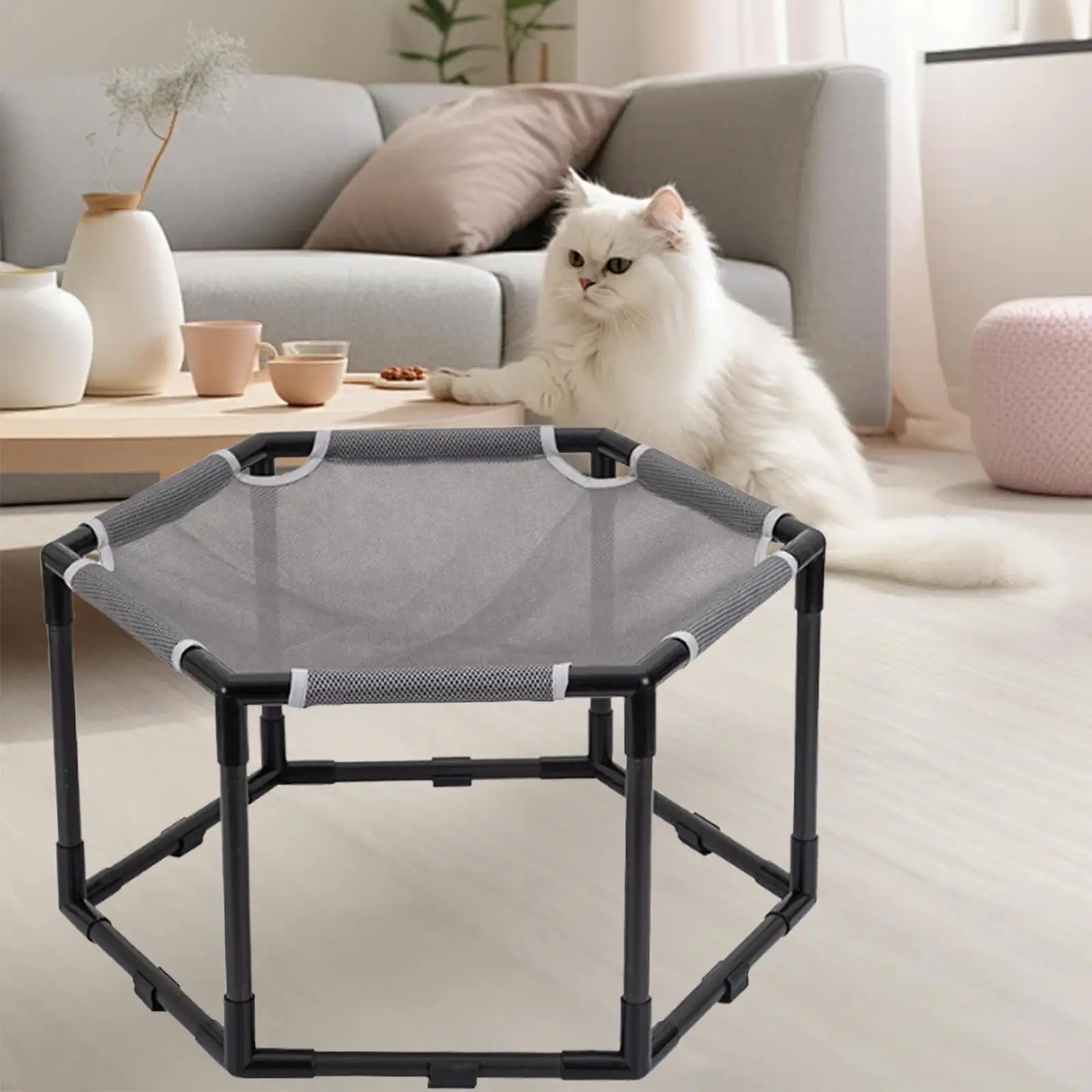 Cat Hammock Bed Hexagon Furniture Protection Elevated Cat Bed for Kitten