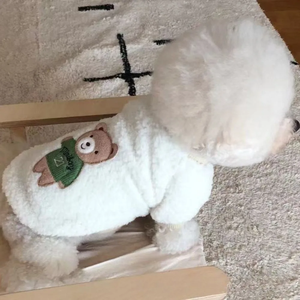 Sudaderas con capucha para mascotas, sudaderas con capucha bordadas de felpa, ropa de otoño e invierno, ropa de dos piernas de marca a la moda, ropa de terciopelo para mascotas y gatos - imagen 4