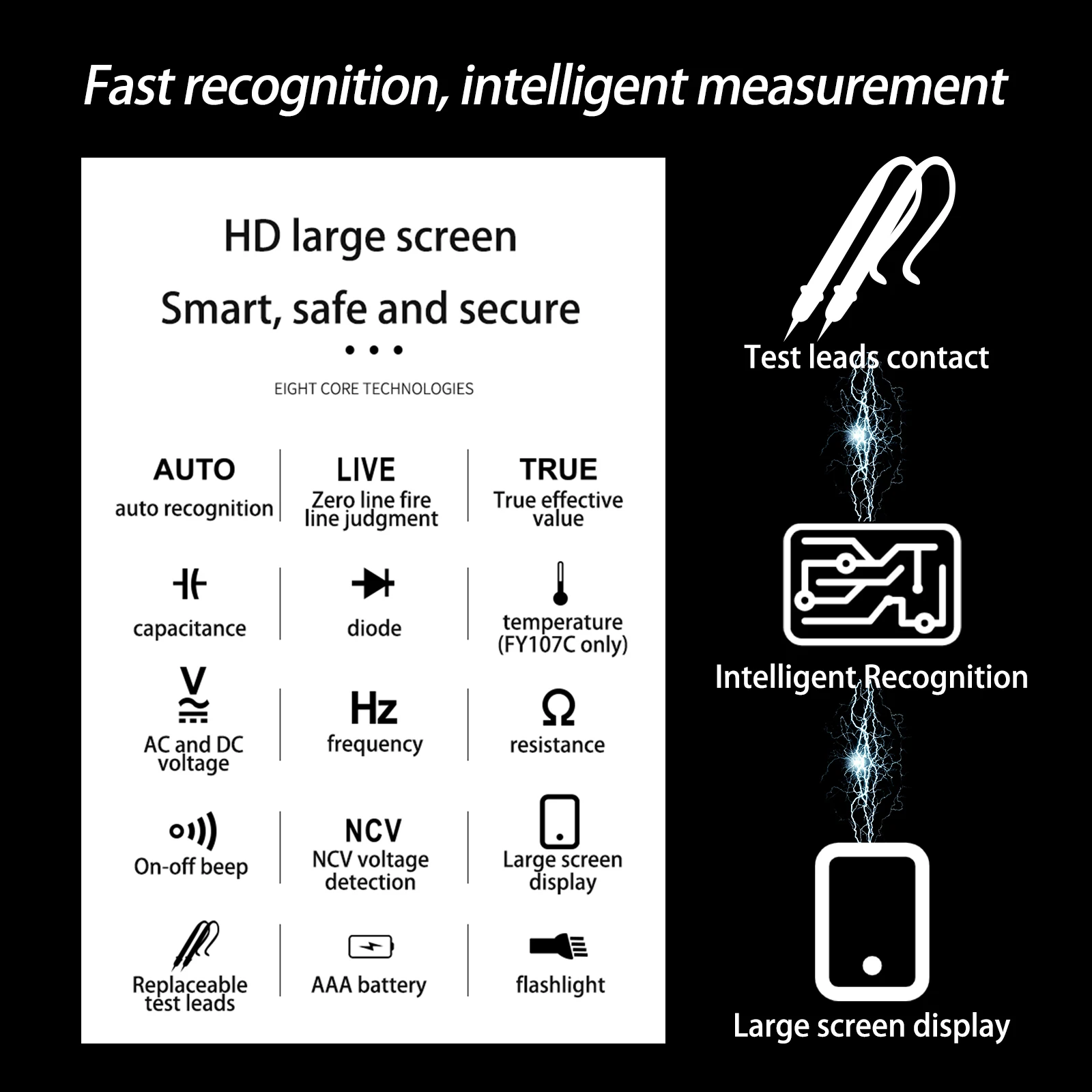FUYI multímetro Digital FY107C FY107B medidor Universal 6000 recuentos 1000V AC DC voltaje Ture RMS NCV Transistor condensador voltaje - imagen 5