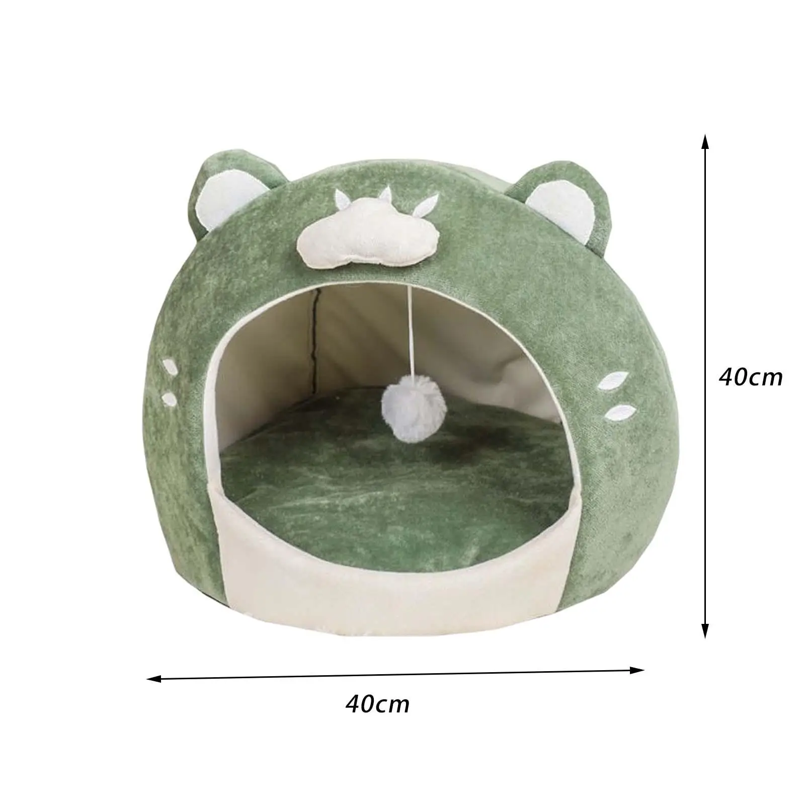 Cat Cave Bed Green Pet Cat House Hut with Plush Ball Cute Appearance Sturdy Construction Anti Slip Base Soft and Comfortable