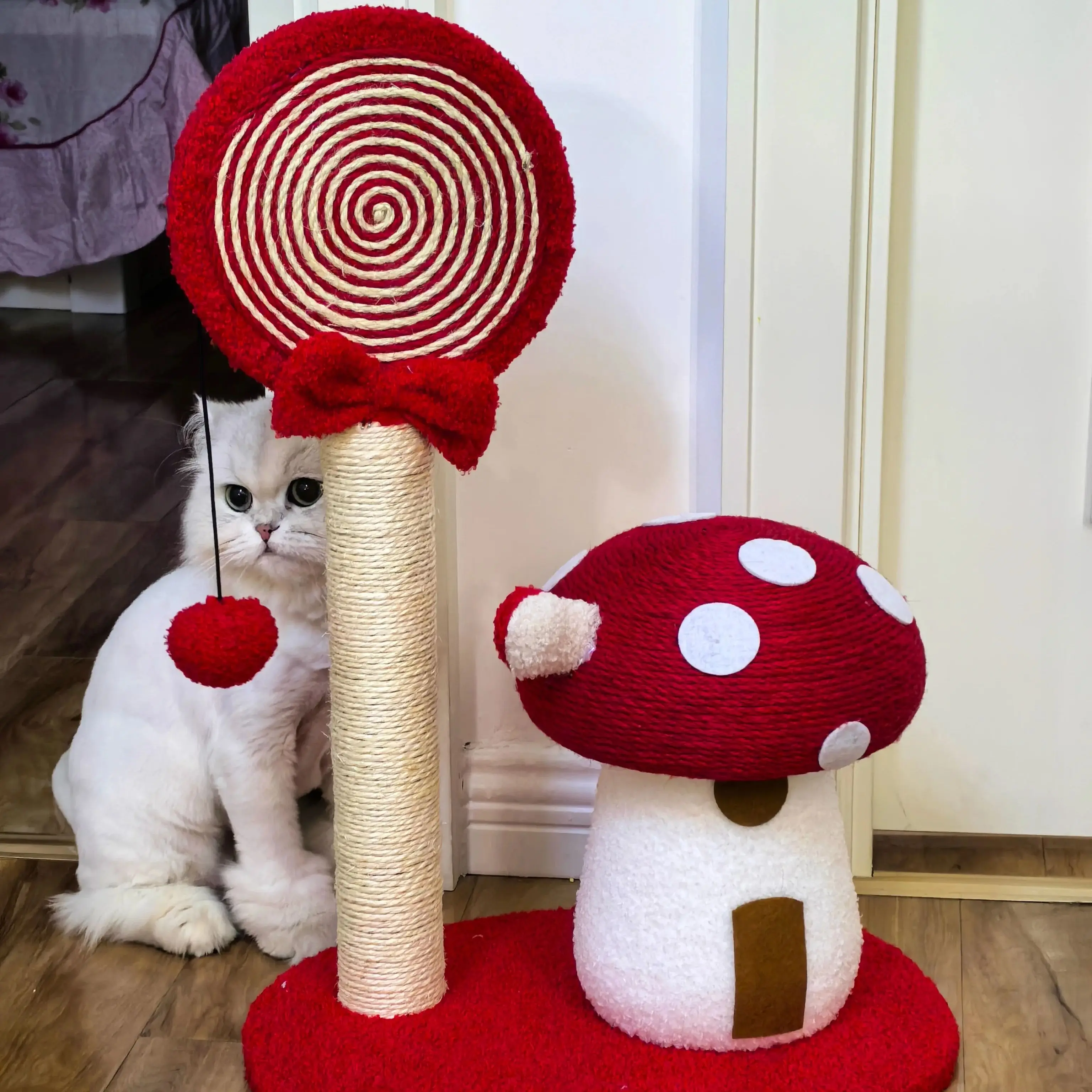 Poste rascador de Sisal para gatos con forma de seta, sin desprendimiento, torre para gatitos, Protector de muebles, árbol pequeño para gatos de interior - imagen 3