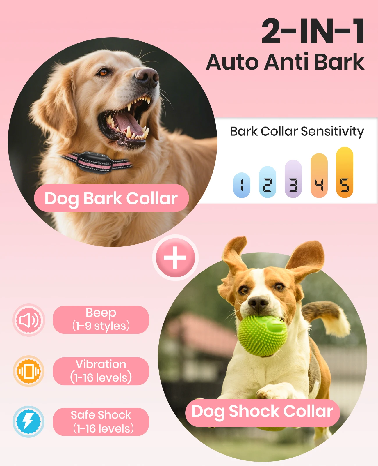 Collar de entrenamiento para perros 2 en 1 con modo antiladridos automático, Collar eléctrico impermeable IP67 para perros de 15-150 libras, Collar de choque de 3300 pies - imagen 3