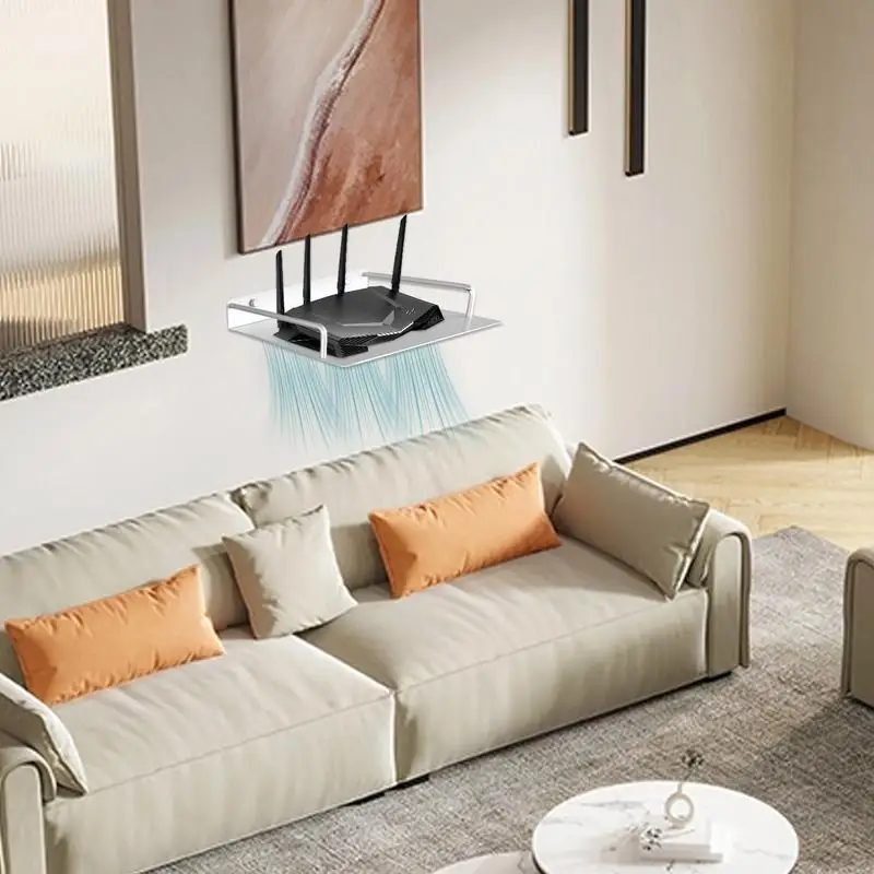 Estante de almacenamiento de enrutador montado en la pared, estante de enrutador de Metal de una sola capa, estante de almacenamiento de aluminio negro, bandeja para tablero de enchufes - imagen 2