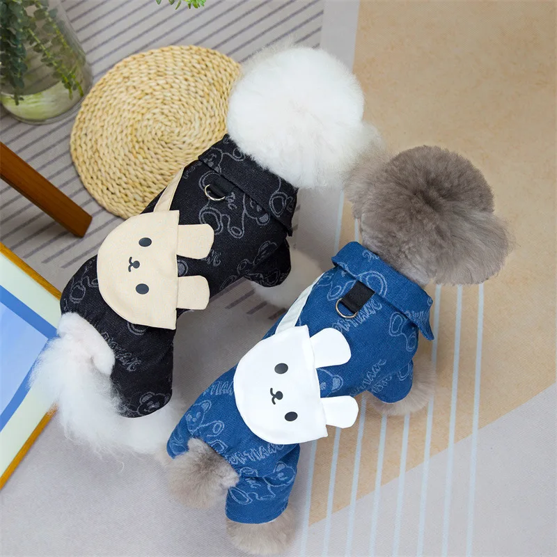 Abrigo de algodón de cuatro patas para perro, mochila de oso de peluche, ropa para mascotas, Mono para perros pequeños y gatos, Otoño e Invierno - imagen 2