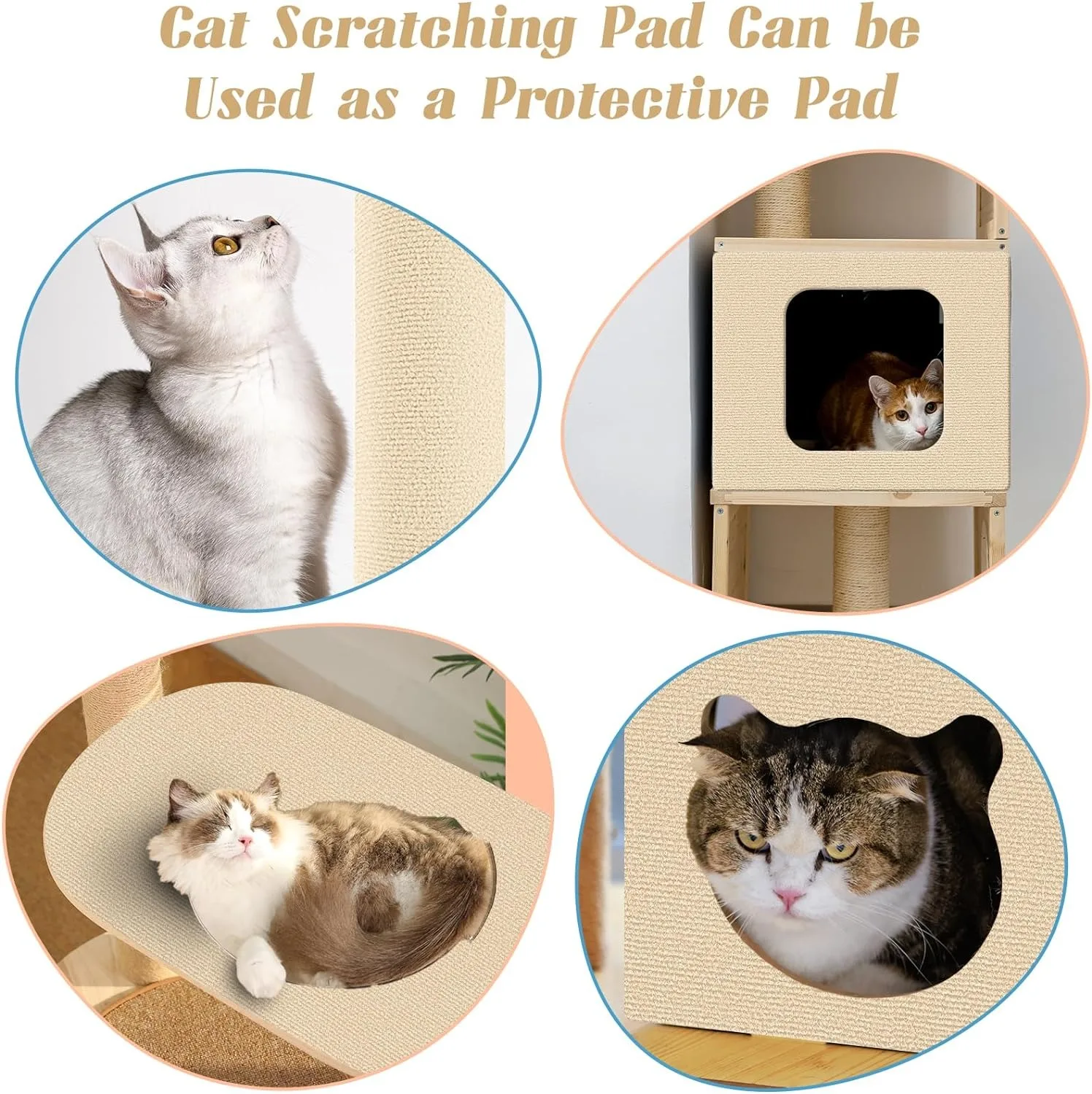 Alfombra autoadhesiva recortable para enrejado de gatos, muebles de pared para gatos, escalones, cubierta de poste rascador para gatos, suministros para mascotas, cama para gatos - imagen 4