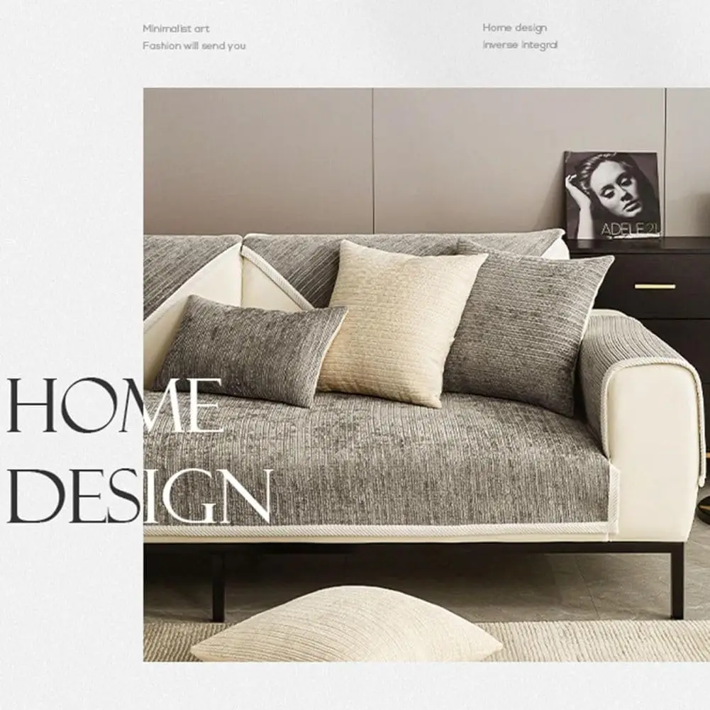 Funda de sofá-funda de sofá para mascotas lavable antiarañazos de chenilla a rayas simples fundas de sofá seccionales texturizadas de tejido a rayas - imagen 4