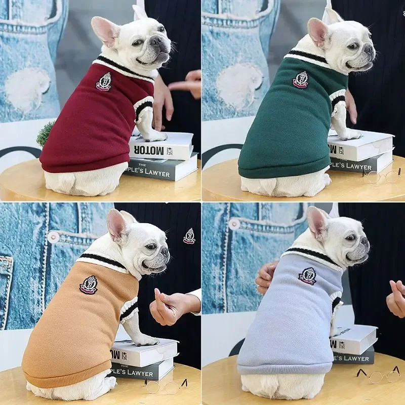 Suéter para perros de estilo universitario, ropa cálida de invierno para perros pequeños y medianos, chaleco para cachorros y gatos, abrigo para Chihuahua, Bulldog Francés y Yorkie - imagen 2
