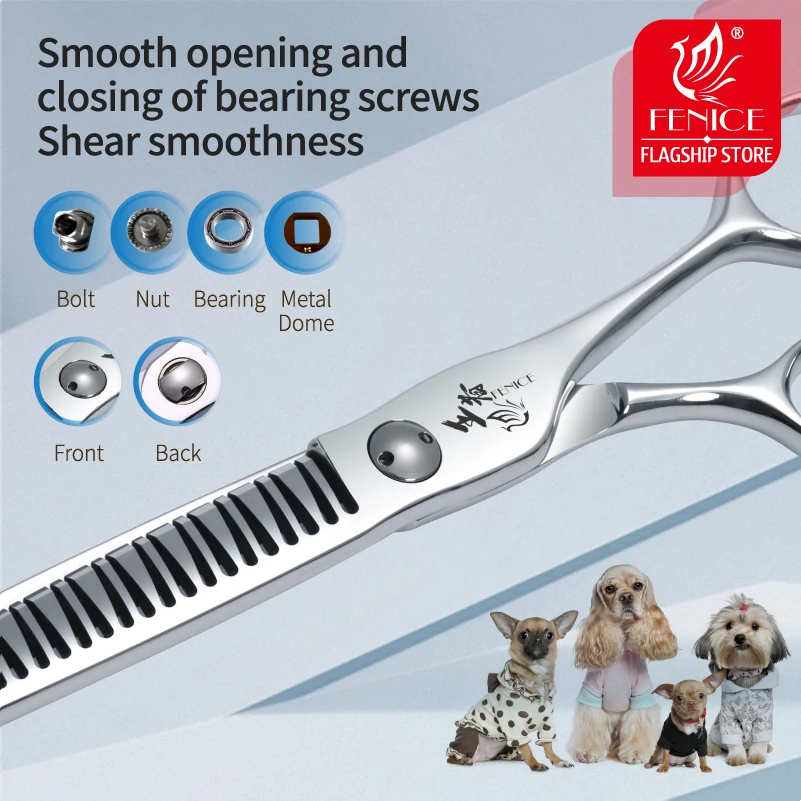 Fenice 7 pulgadas 3D gradiente sin rastro 34 dientes VG10 tijeras de acero para mascotas tijeras de peluquería para perros tornillos de rodamiento adelgazamiento 70% - imagen 4