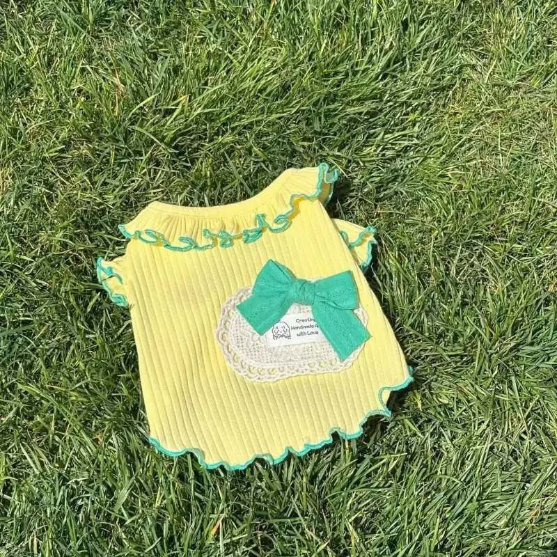 Camiseta con estampado Floral de verano para mascotas Ins, chaleco de encaje de peluche para gatos, Top para mascotas, ropa para perros pequeños, ropa para cachorros - imagen 2