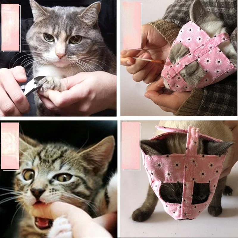 Mascarilla con bozal para gatos transpirable, multifunción, ajustable, para gatitos, antimordida, para baño de gatos, suministros de aseo para mascotas - imagen 4