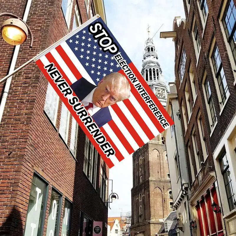 Bandera de Trump Mug Shot, nunca se rinda, doble cara, 3 capas, América, resistente a la decoloración, duradera, exterior, jardín - imagen 4