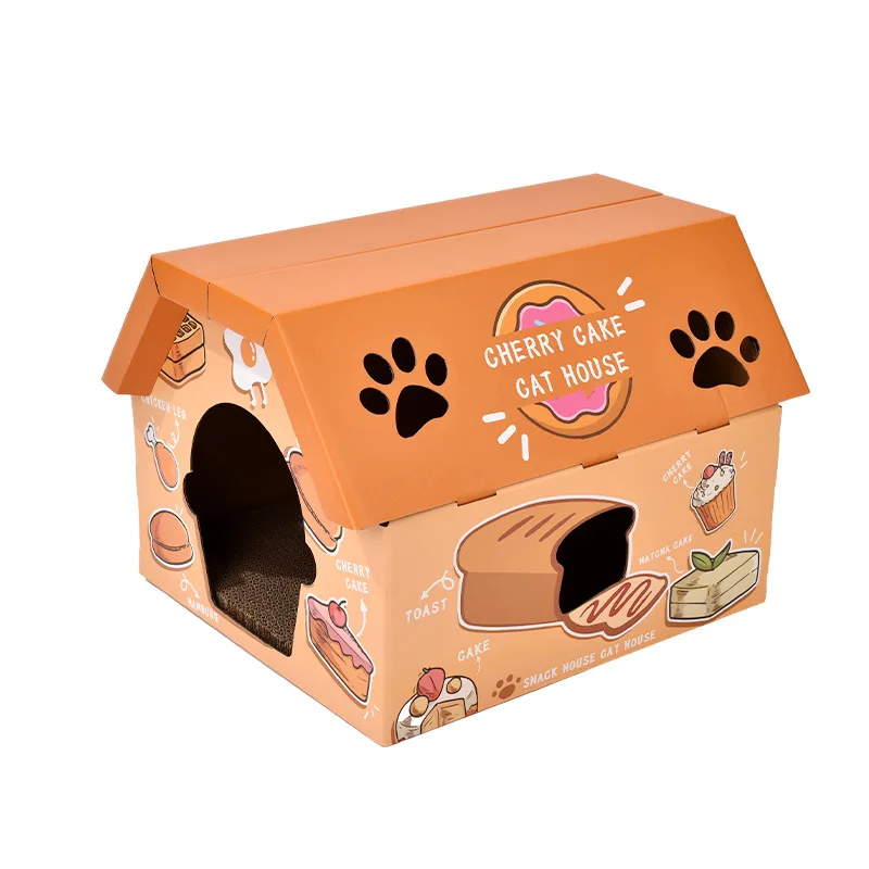 Casa de cartón para gatos 2 en 1 rascador cama cueva resistente - imagen 3