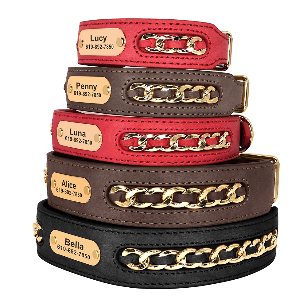 Collar de cuero con placa identificativa para perros ajustable - imagen 5