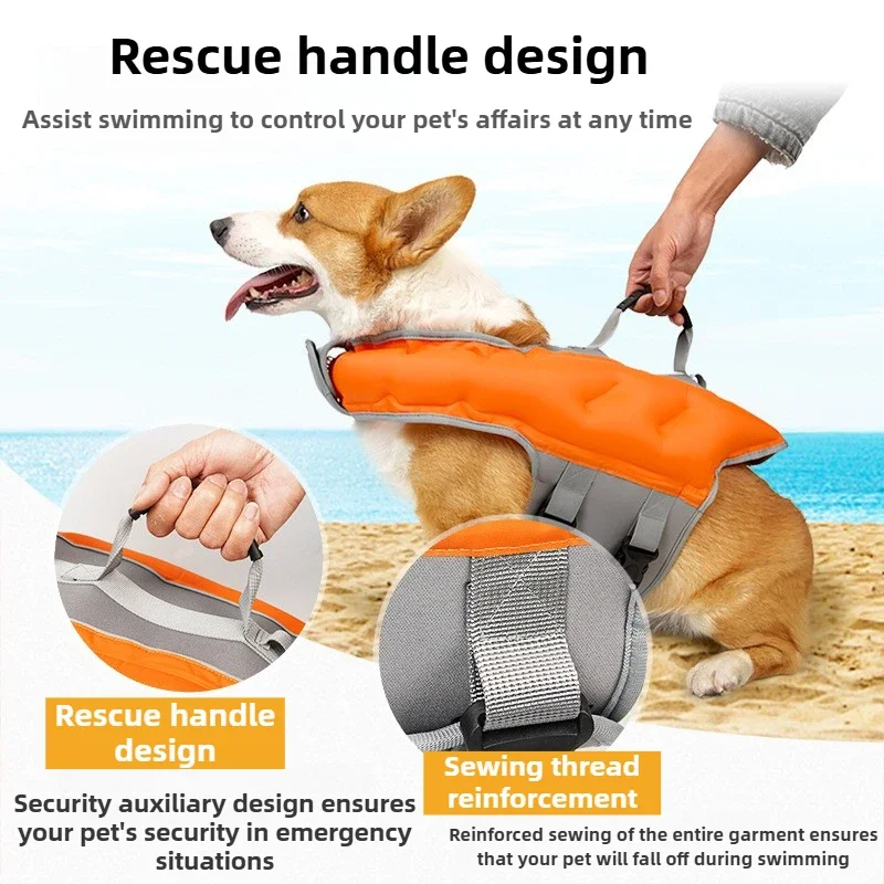 Chaleco salvavidas XL de verano para perros, flotador para natación en agua, chaleco salvavidas para perros de alta flotabilidad, chaleco de seguridad para perros, mango de rescate para natación ajustable - imagen 5