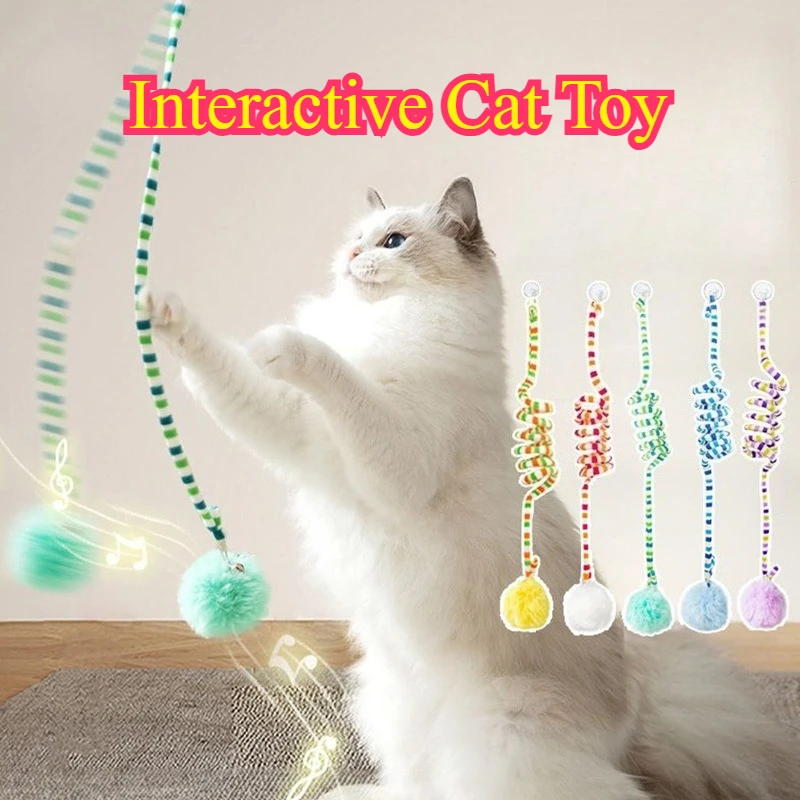 Juguetes interactivos para gatos con ventosa, varita colgante de resorte con campana, juguete para gatitos resistente a mordeduras para juegos en interiores - imagen 2