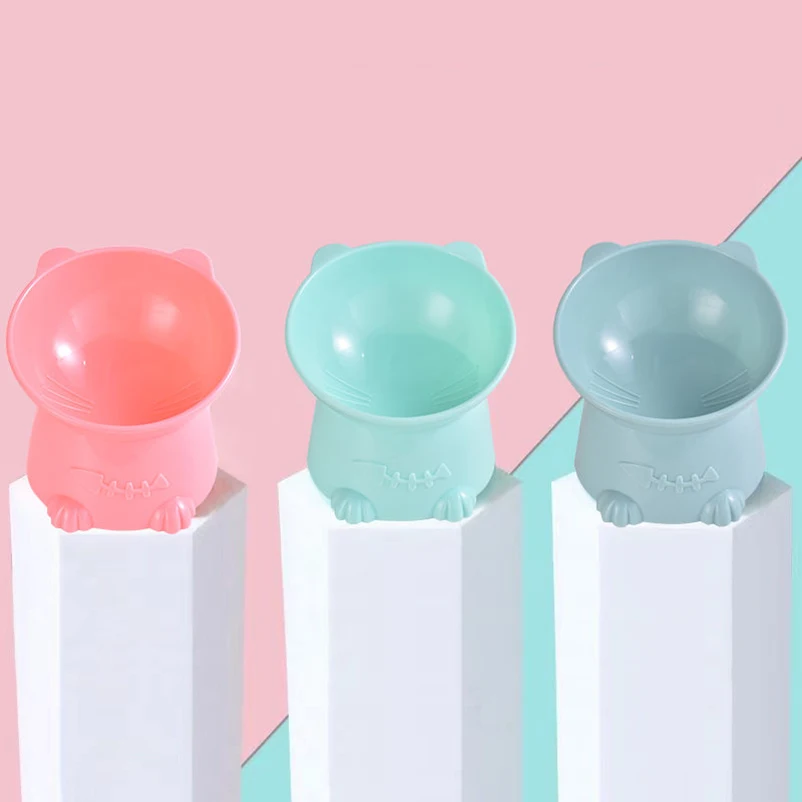 Cuenco de plástico con inclinación para gato, protección de cuello de pie alto, antinegro, suministros para mascotas - imagen 2