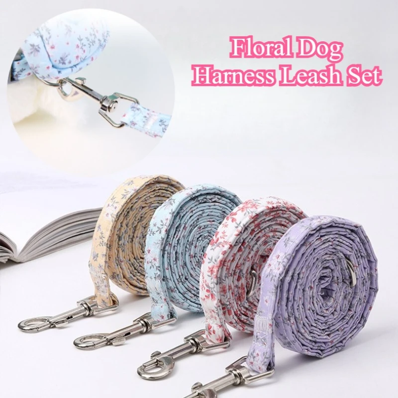 Juego de arnés y correa florales para mascotas, chaleco ajustable para perros y gatos con bolsa para aperitivos, accesorios para caminar al aire libre de 1,2 m - imagen 2