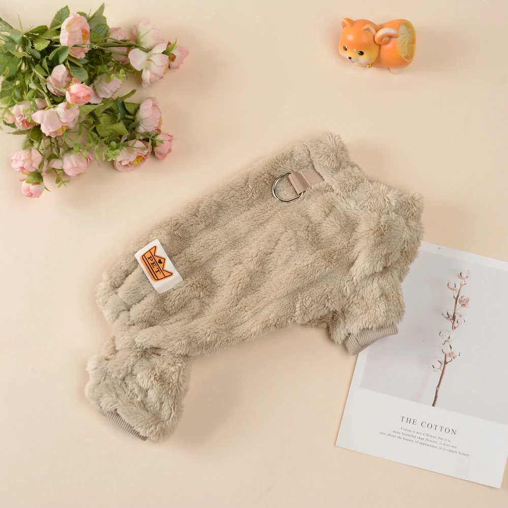 Ropa suave para perros, mono cálido para cachorros con anillo en D, suéter de lana de franela para mascotas, abrigo para perros pequeños y medianos, abrigo de Pug Yorkshire - imagen 3