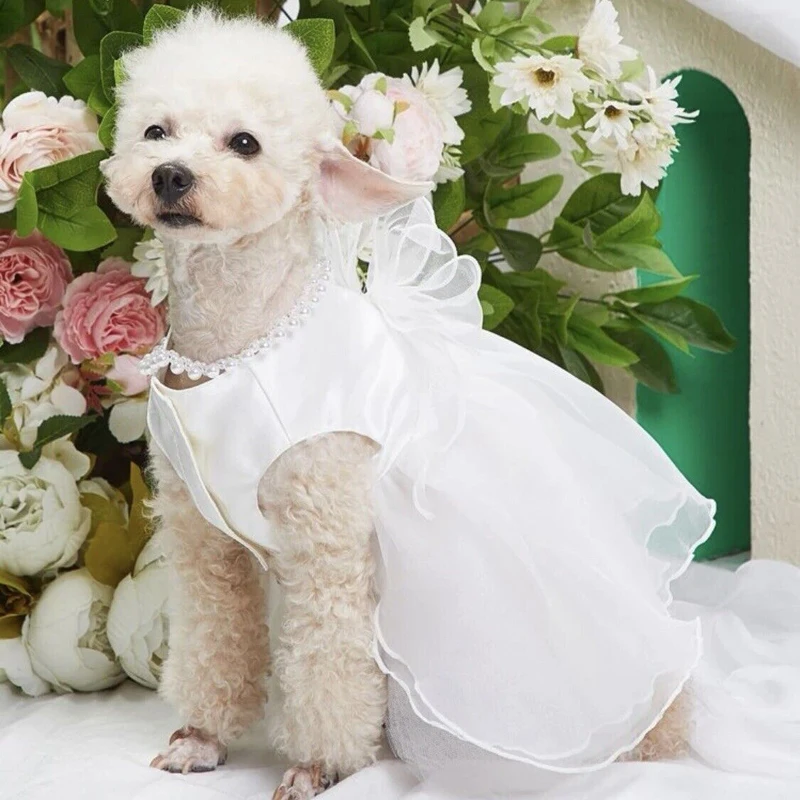 Ropa Para Perro Pequeño 2023 Elegante fiesta Vestidos de Novia Perro Vestido Blanco Doggie Chihuahua Ropa - imagen 2