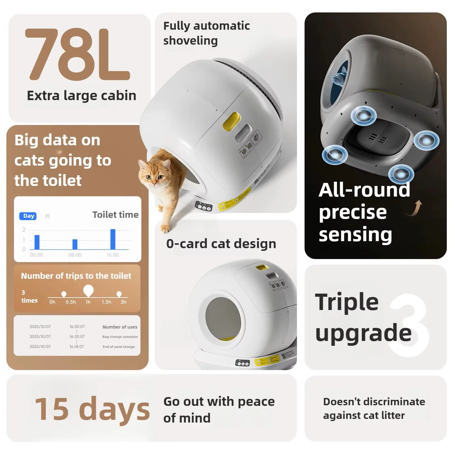 Caja de arena autolimpiable para gatos cerrada con app y gran espacio - imagen 5