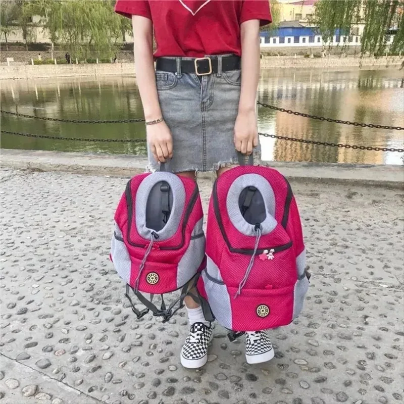 Nueva mochila de viaje portátil de doble hombro, bolsa transportadora para perros y mascotas al aire libre, bolsa frontal para perros, mochila de malla - imagen 5