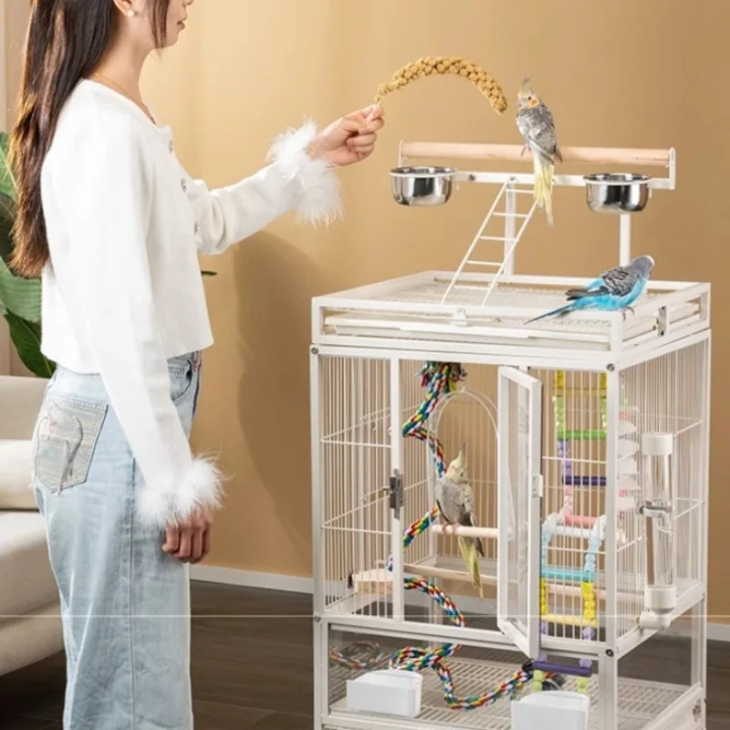 Jaula de Metal para loros y pájaros con ruedas, villas grandes para el hogar, suministros de alimentación multifuncionales fáciles de limpiar, accesorios - imagen 4