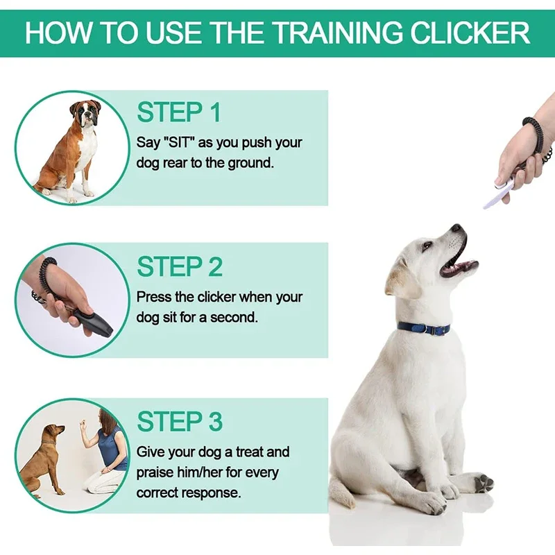 Clickers y silbato de entrenamiento para perros en uno, herramientas de ayuda de entrenamiento para perros, correa de muñeca ajustable, suministros para perros, plástico, nuevo - imagen 2