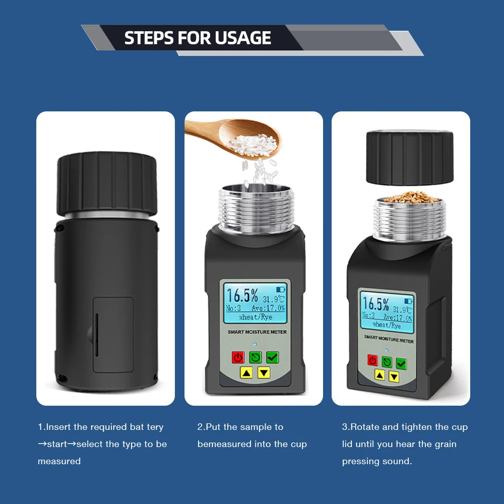 Medidor de humedad de granos, 25 tipos, tipo taza, medidor de humedad de grano inteligente, Detector profesional de humedad de café, maíz, arroz, trigo - imagen 5