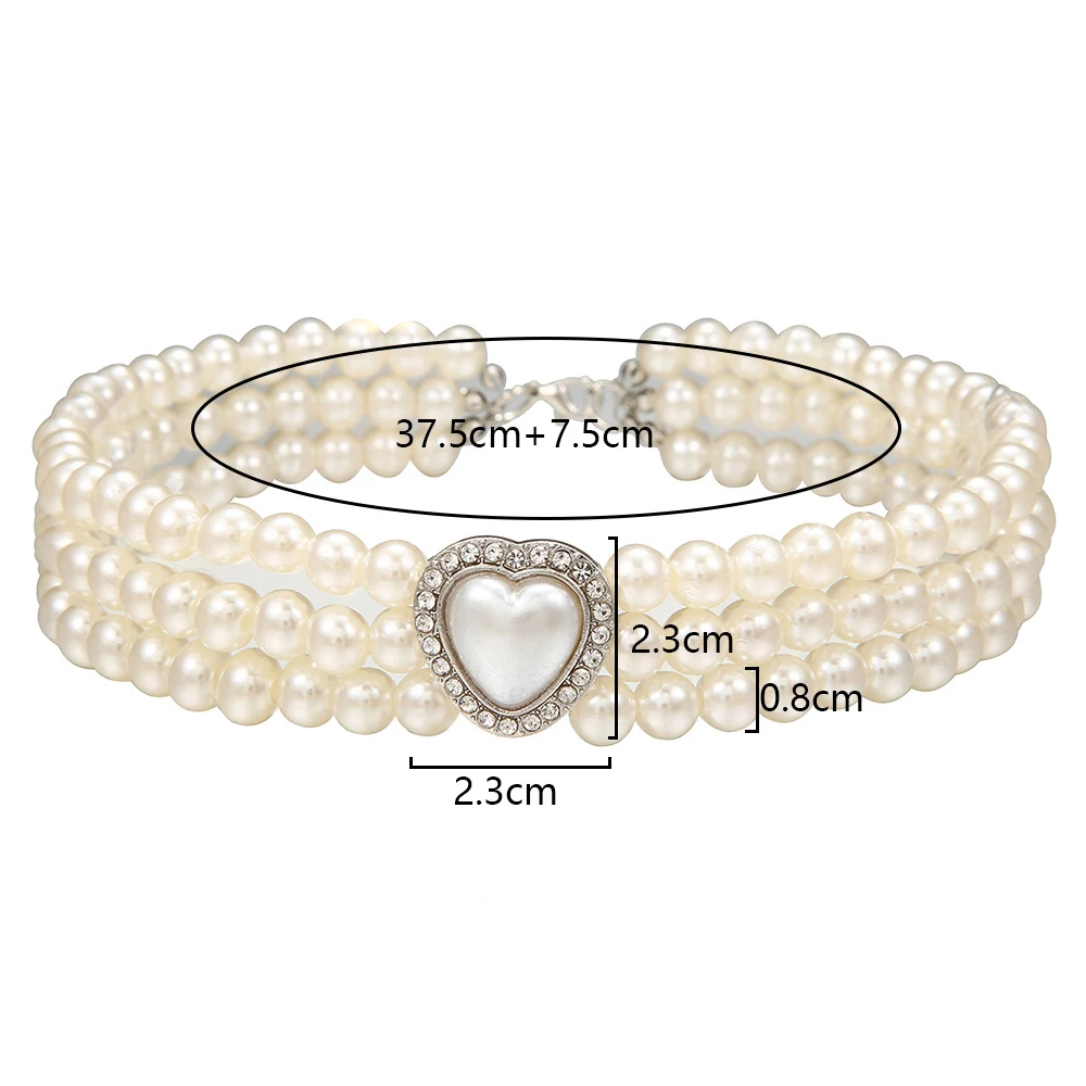 Collar con colgante de diamante para perro y gato, joyería de lujo con 3 filas de perlas para gato, Collar para perro pequeño y mediano, accesorios para disfraces de boda - imagen 4