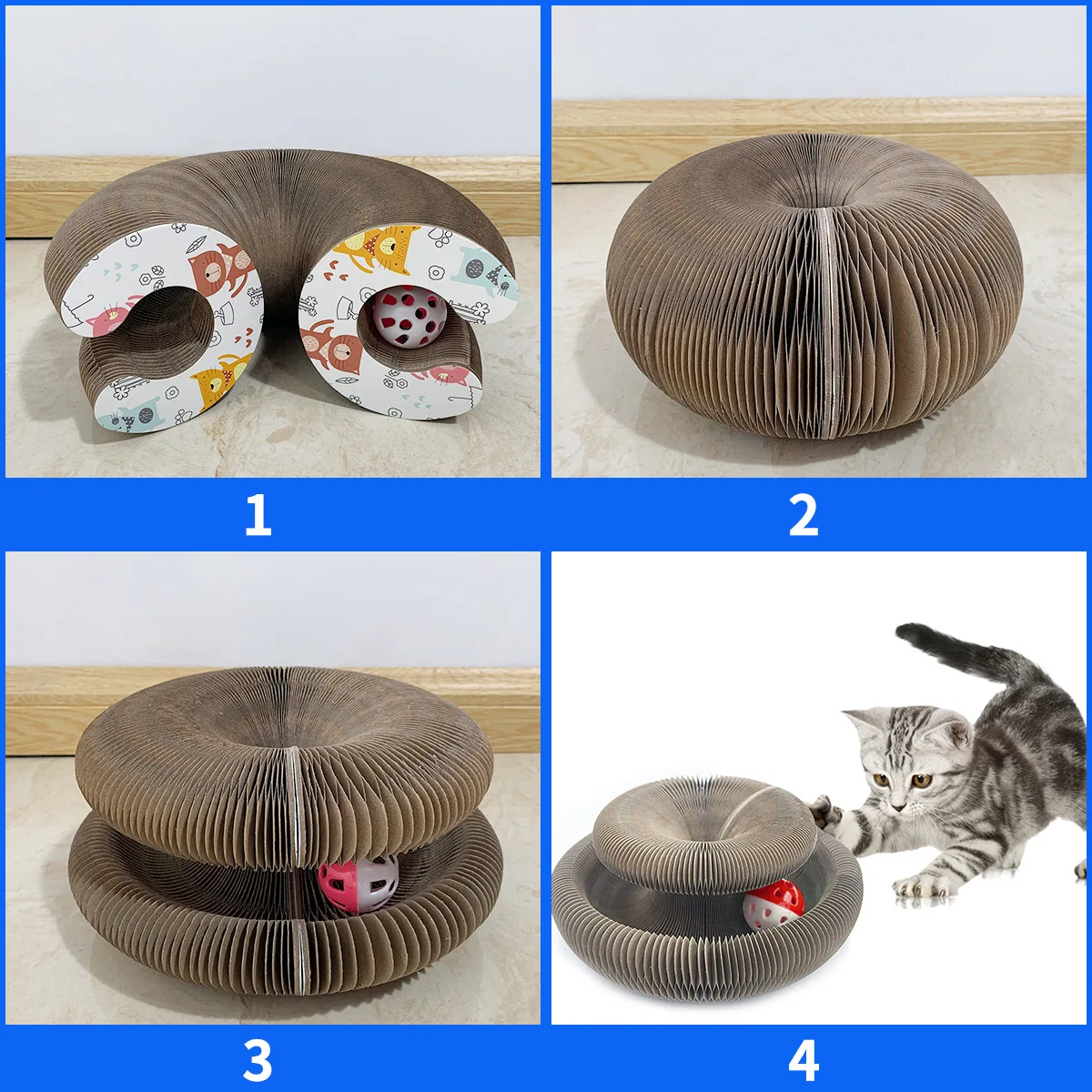 Venta caliente de fábrica, rascador interactivo para gatos, juguete de cartón, órgano mágico plegable, tablero rascador para gatos, cordón para gatos - imagen 3