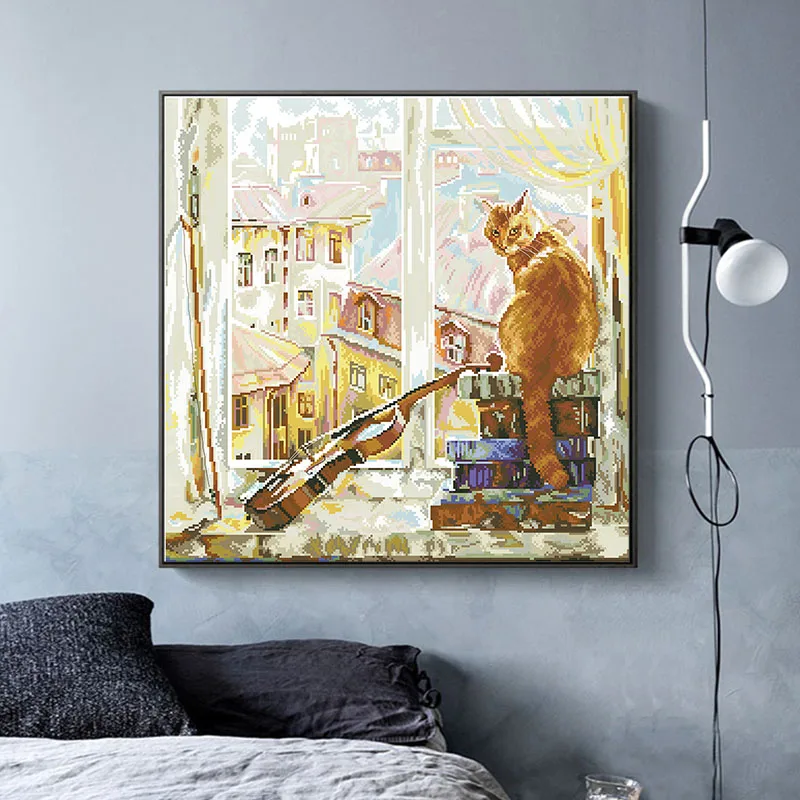 Kit de patrones de punto de cruz de gato a la ventana, juegos de costura sin imprimir, lienzo para bordado, 11 14CT, pintura artesanal para decoración del hogar - imagen 2