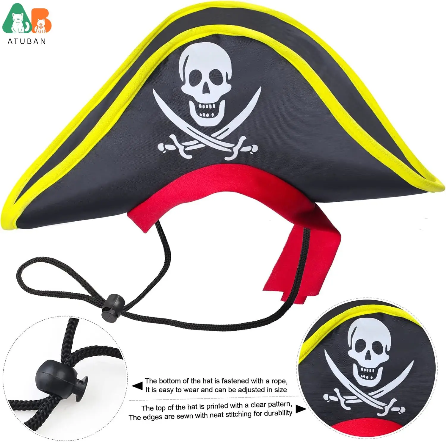 ATUBAN Skull Print Pet Pirate Hat with Pirate Skull Bandana Dog Cat Captain Cap Halloween Pirate Cosplay Costume Halloween Party - imagen 4