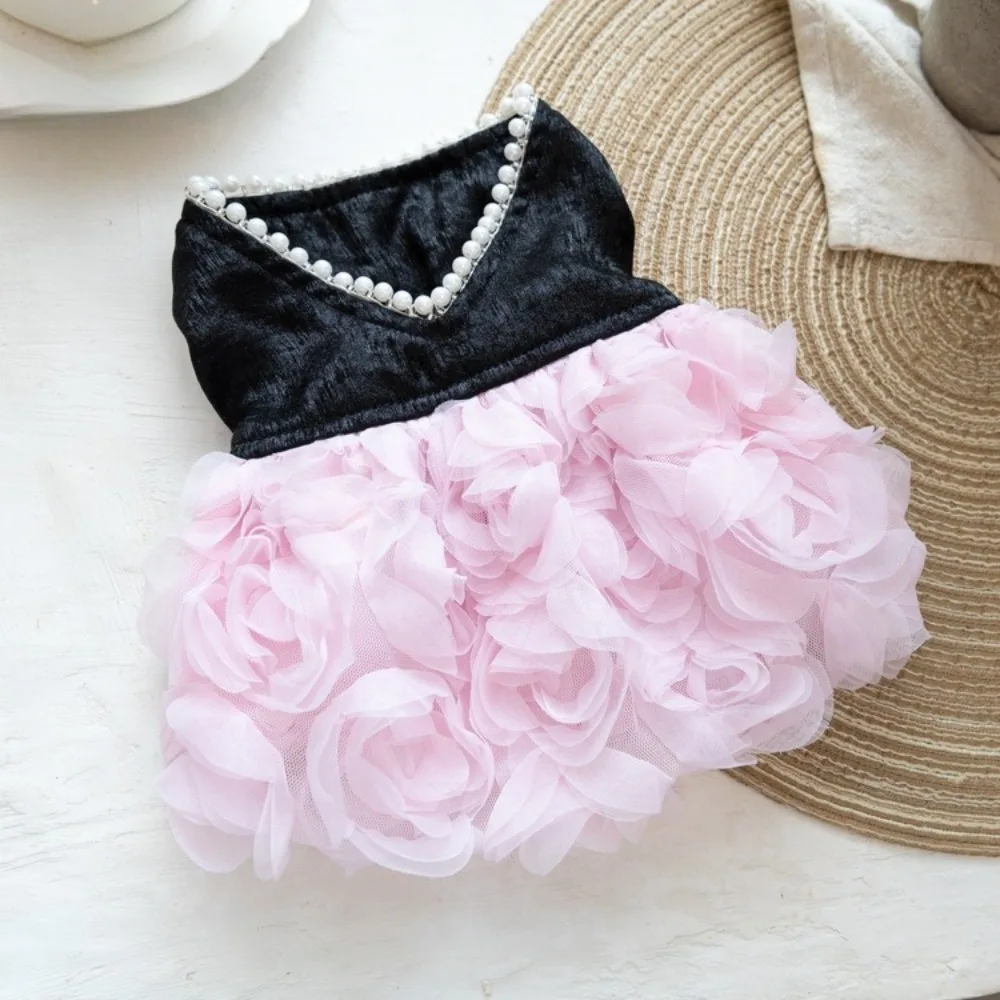 Vestido de novia con perlas y rosas para perros pequeños, cachorros - imagen 5