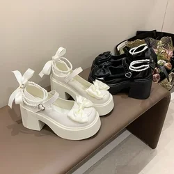 Tacones cuadrados Mary Jane con lazo para mujer – Zapato de fiesta de punta redonda
