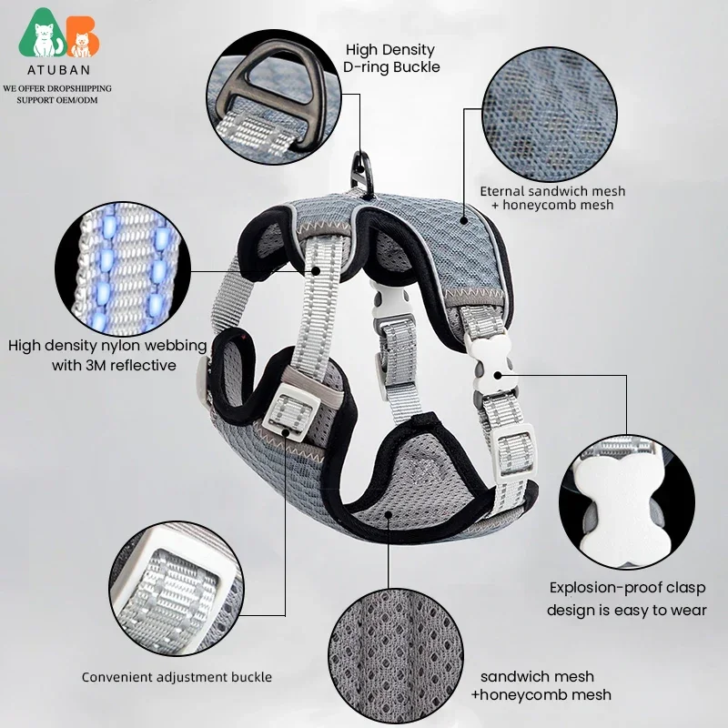 ATUBAN Arnés y correa para gatos para caminar, arnés para gatos pequeños, arnés para gatos a prueba de escape, arnés para gatos grande y ajustable reflectante - imagen 5