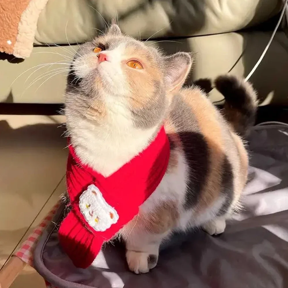 Bufanda festiva de Año Nuevo para gatos Sphynx, Gotas, accesorios cálidos para el cuello para mascotas, bufandas para perros siameses Garfield, productos para mascotas - imagen 5