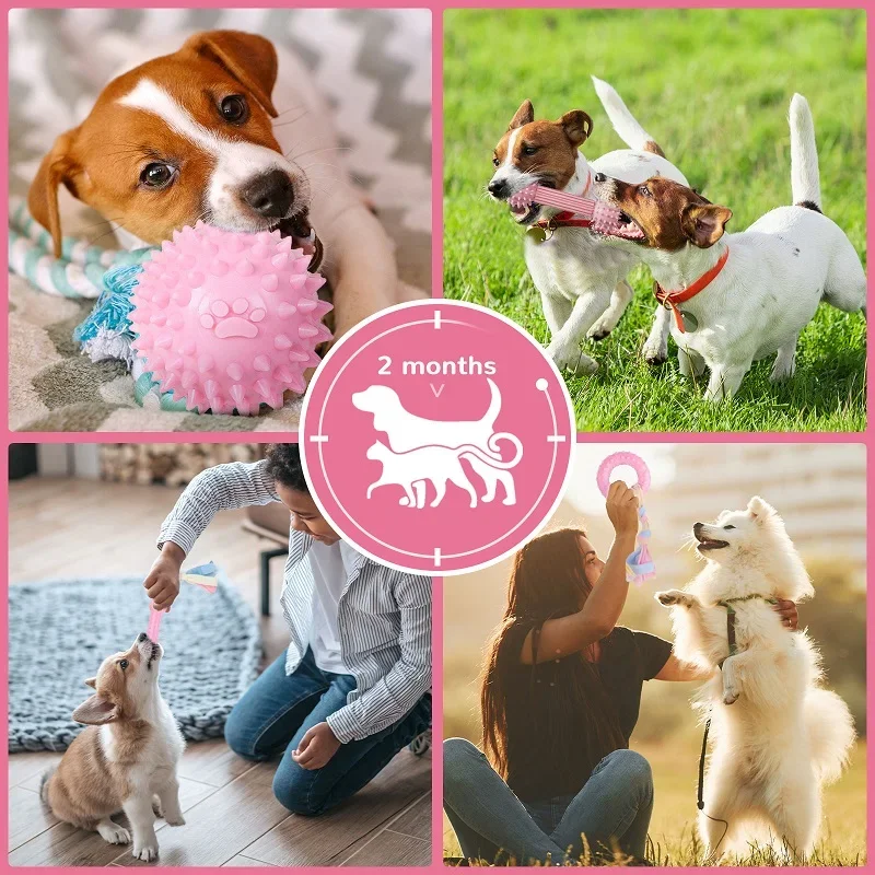 Juguetes para masticar para perros suaves, juguete de hueso de goma rosa, molares duraderos, pelota de entrenamiento, juguetes interactivos - imagen 4