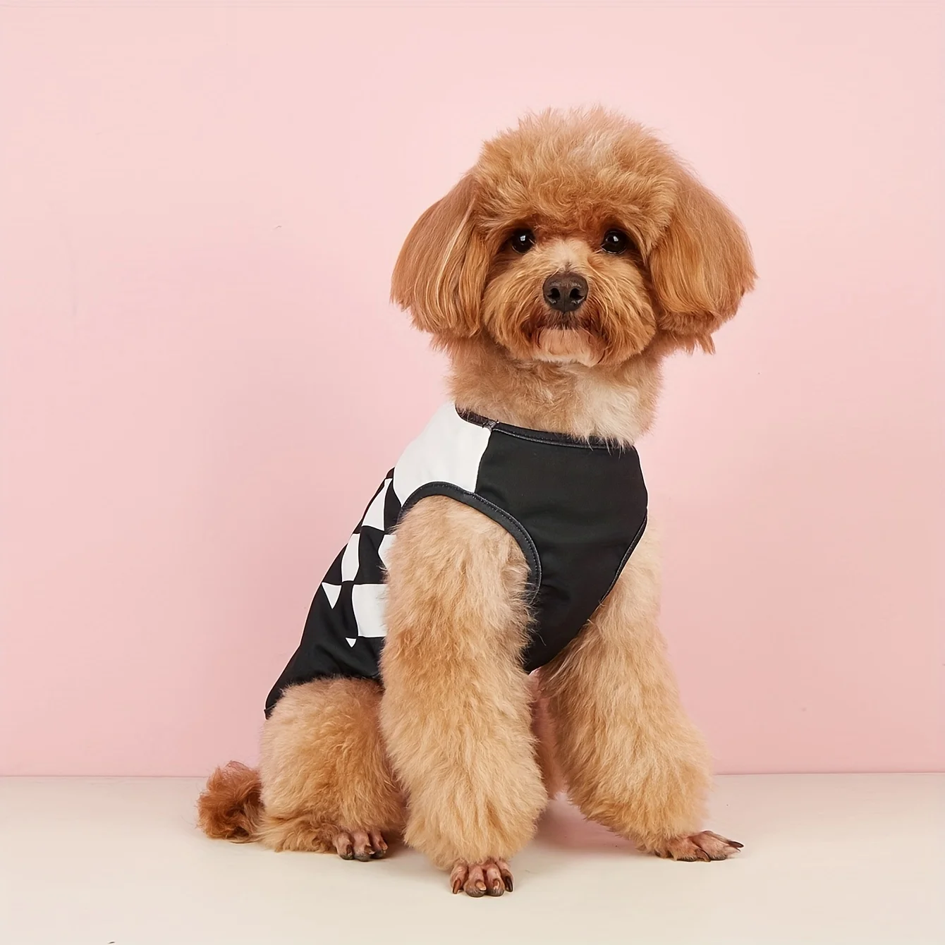 Color - Chaleco para mascotas en bloque, ropa para perros/gatos con estampado de diamantes en negro, blanco y verde y naranja, Top sin mangas transpirable para mascotas pequeñas de verano - imagen 2